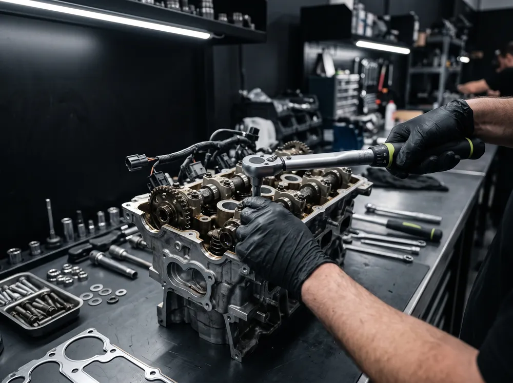 Técnico aplicando torque de precisión sobre un motor